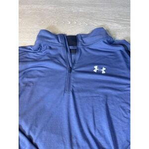 Under Armour HeatGear Mens XL Blue Quarter Zip Running Shirt Fitted Long Sleeve